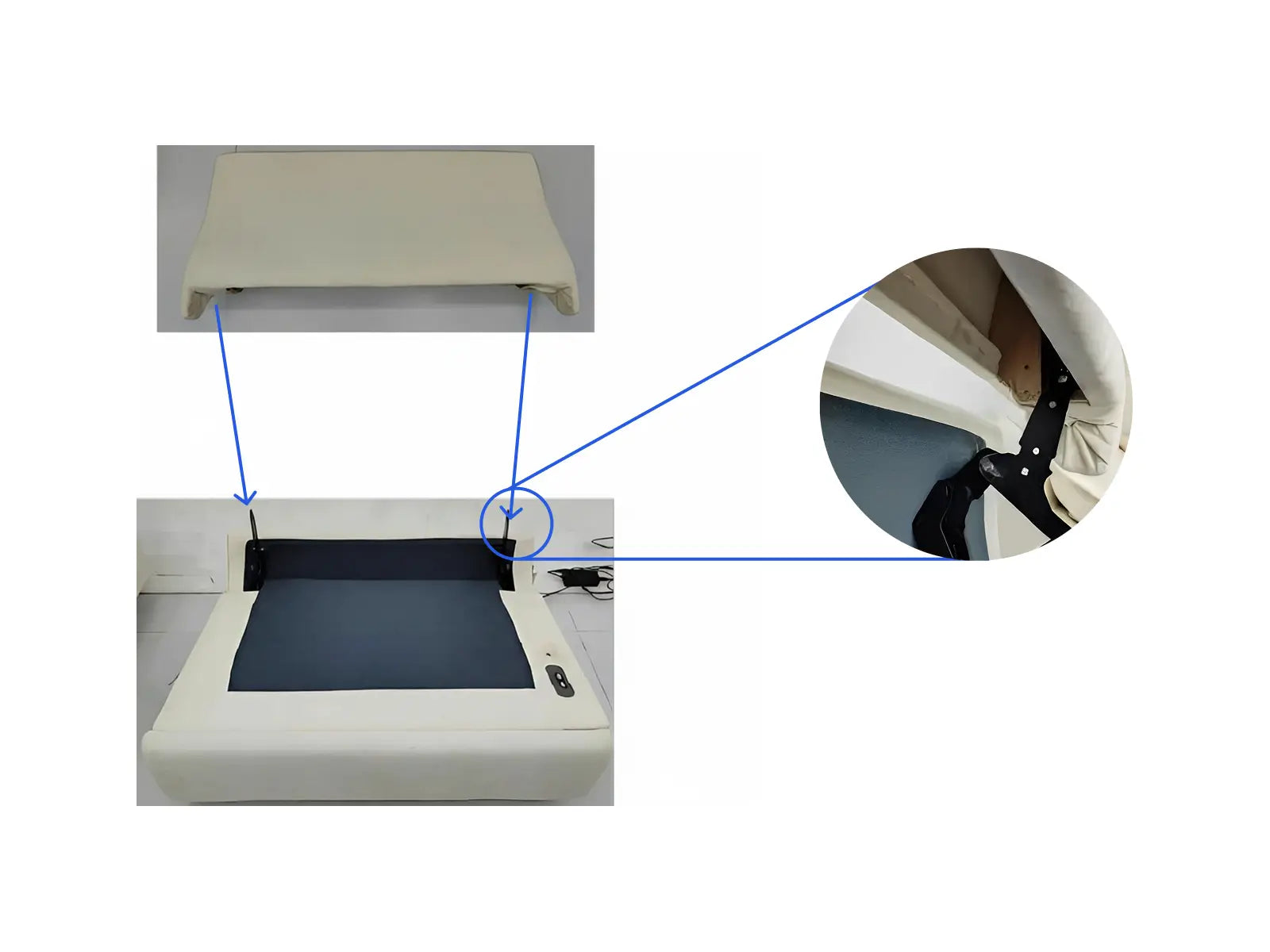 Step 1: Insert the sofa base latch into the backrest slider