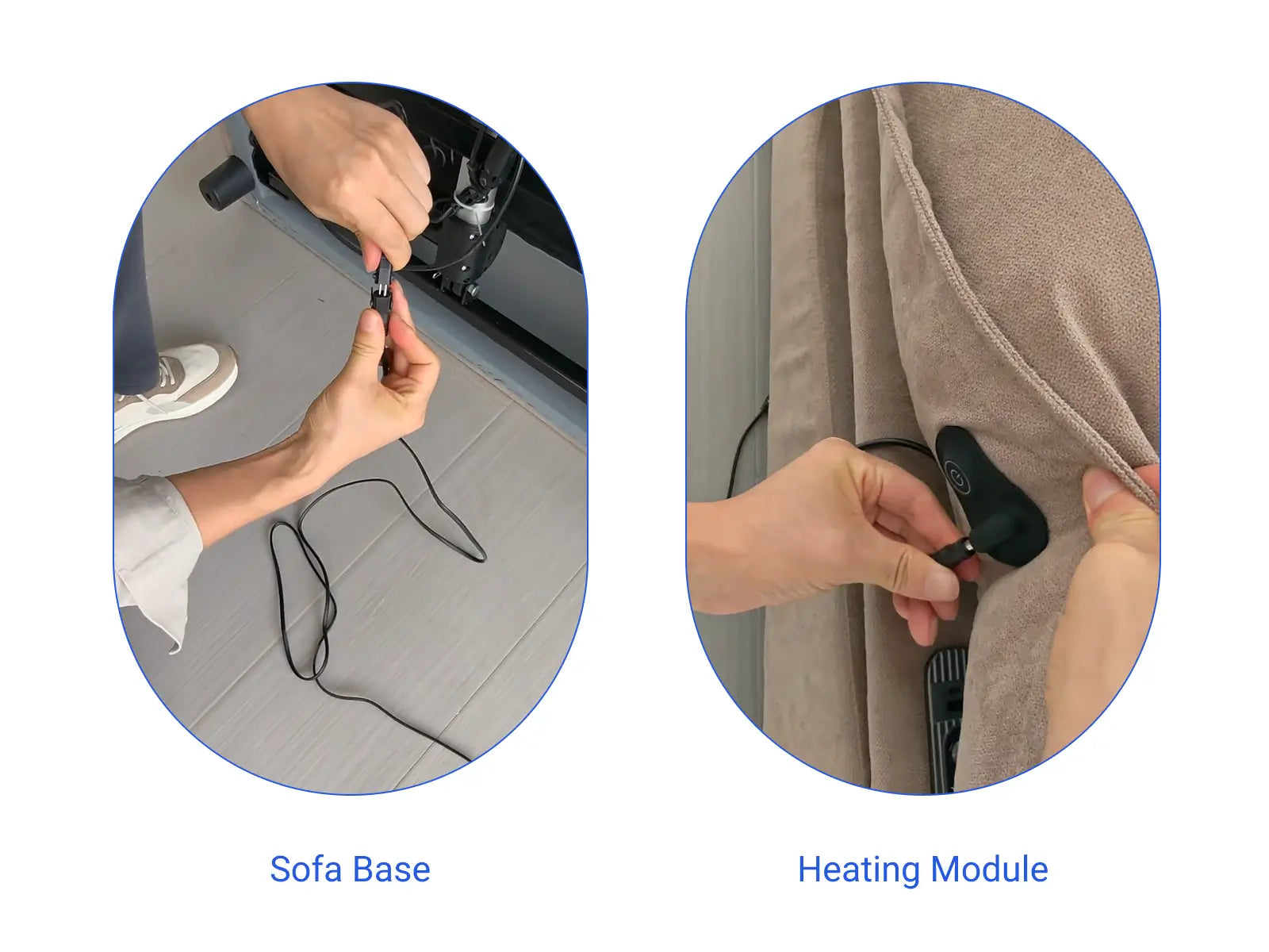 Step 3: Connect the power adapter to the base, wireless charger, and heating module