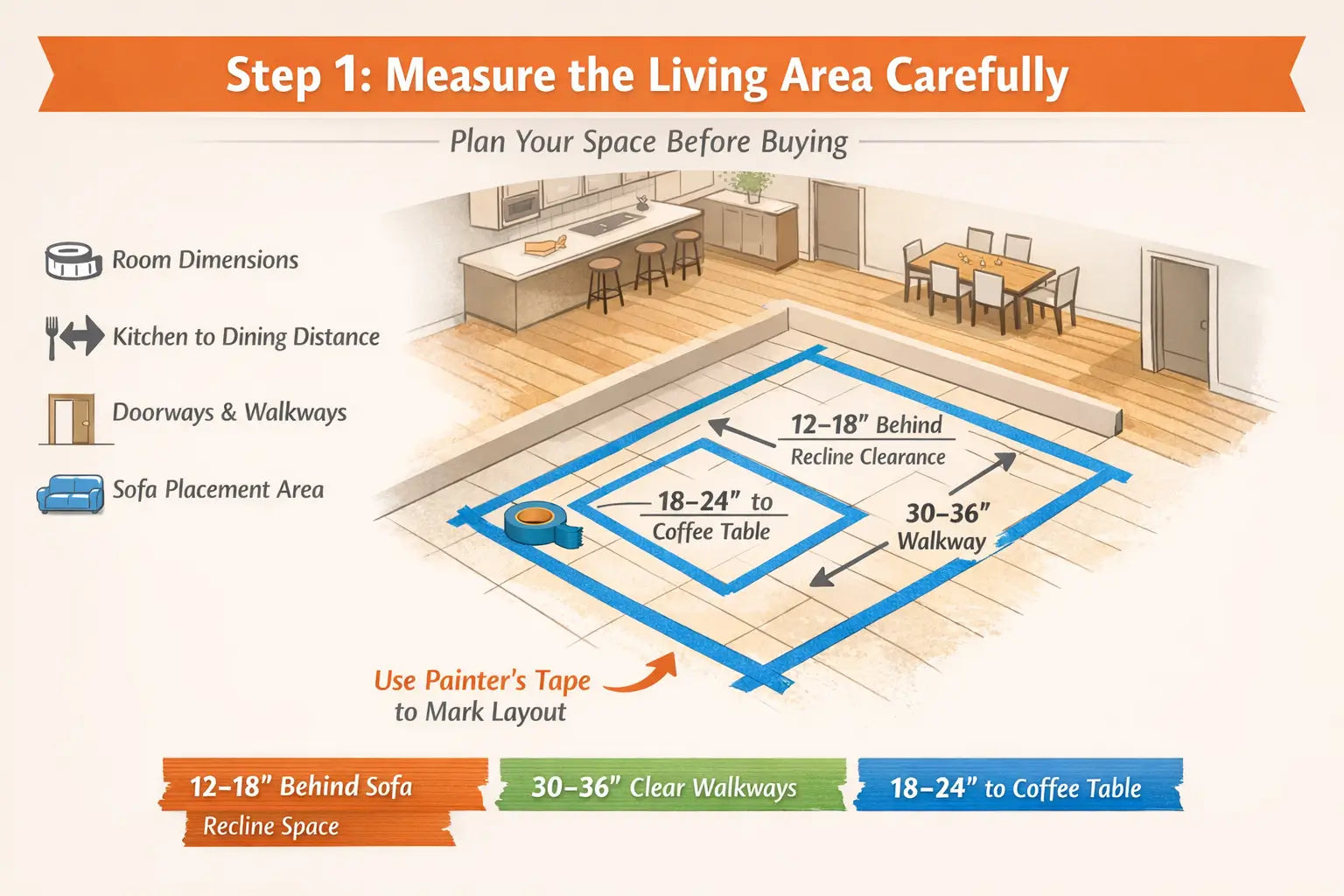 Measure a Reclining Sectional in a Living Room