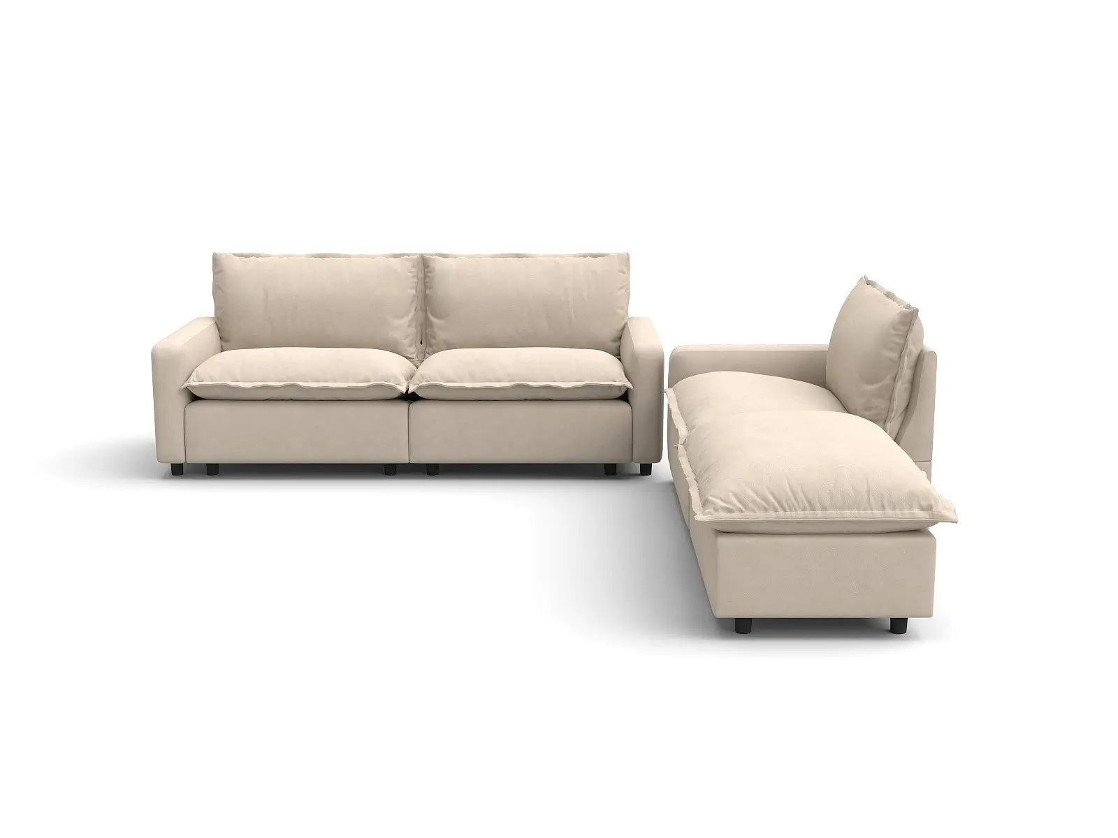 Modular Cero Modular Sofa Set | 4-Piece Beige Linen Large Space Chaise Sectionals 3-Seater with 1-Ottoman