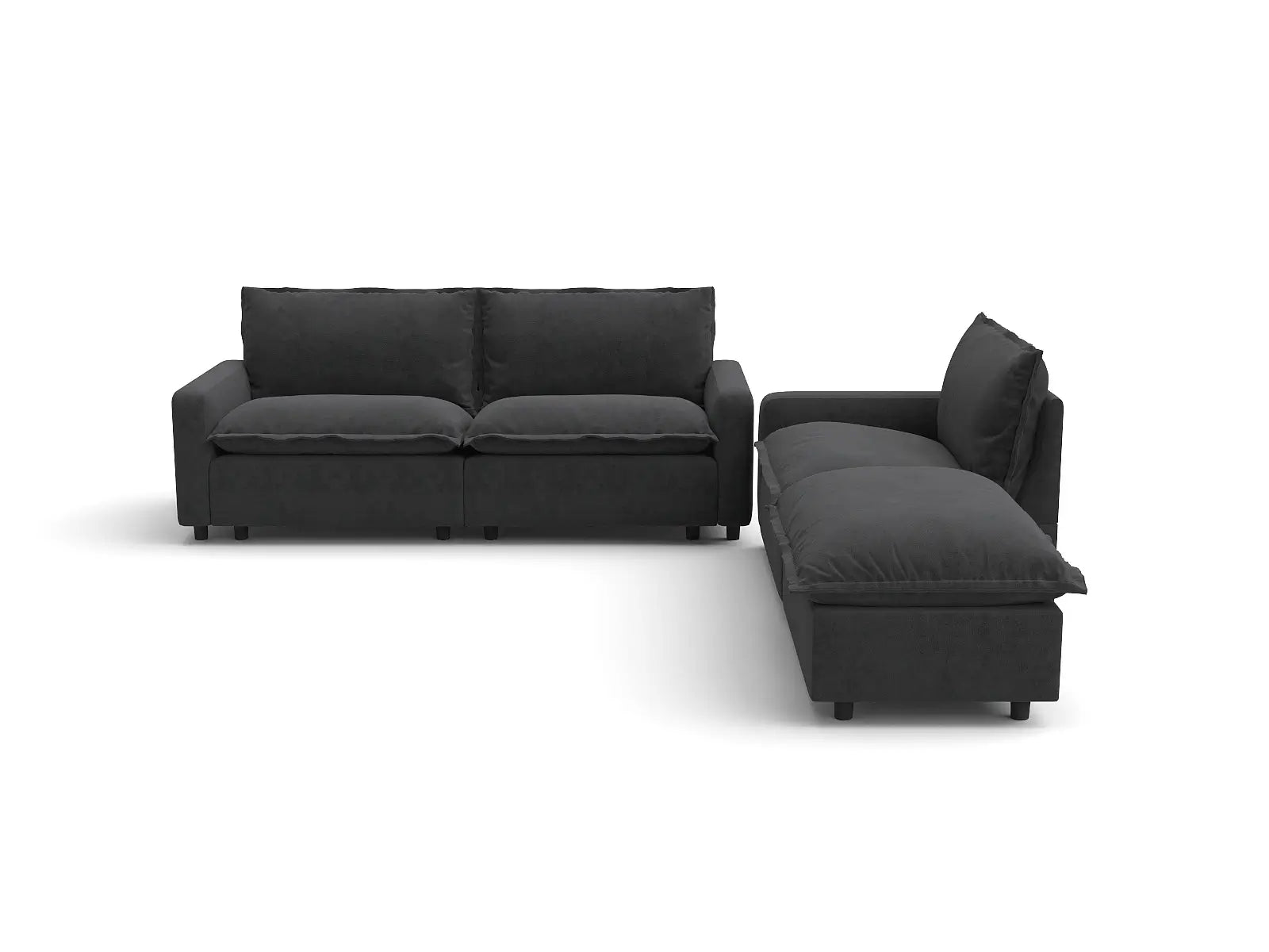 Modular Cero Modular Sectional Sofa | 4-Piece Grey Linen Home Living Chaise Sectionals 3-Seater with 1-Ottoman