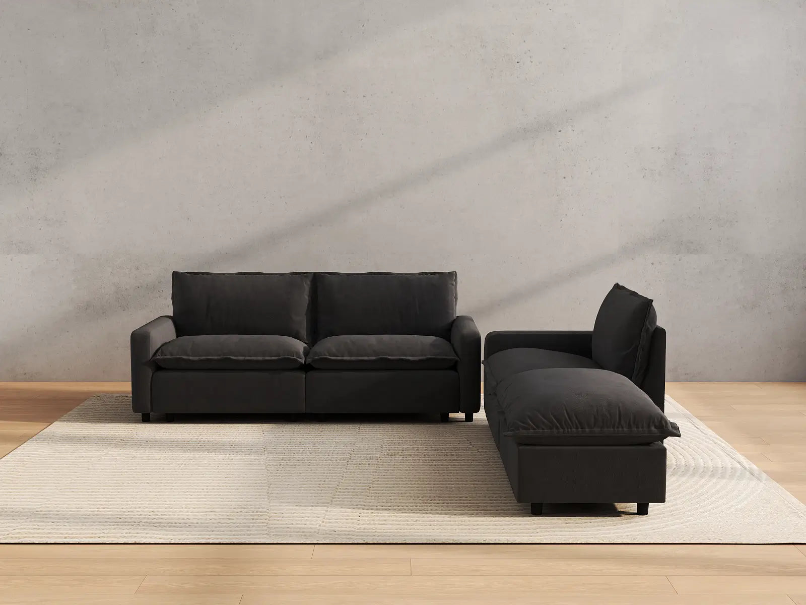 Modular Cero Modular Sectional Sofa | 4-Piece Grey Linen Home Living Chaise Sectionals 3-Seater with 1-Ottoman