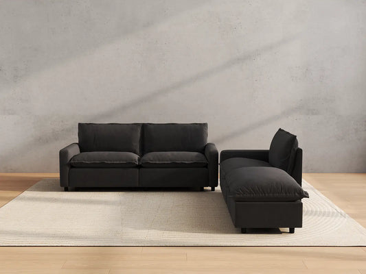 Modular Cero Modular Sectionals | 4-Piece Grey Linen Home Living Chaise Sectionals 3-Seater with 1-Ottoman