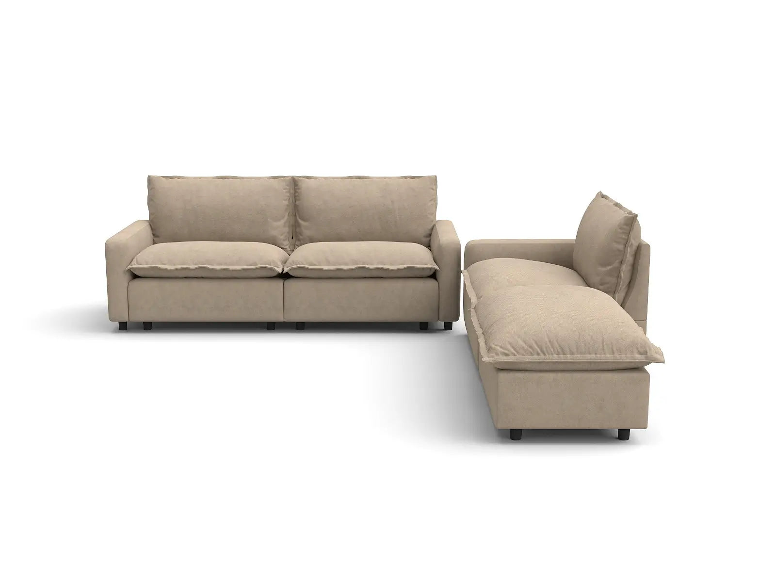 Modular Cero Modular Chaise Sectional | 4-Piece Khaki Linen Home Living Chaise Sectionals 3-Seater with 1-Ottoman