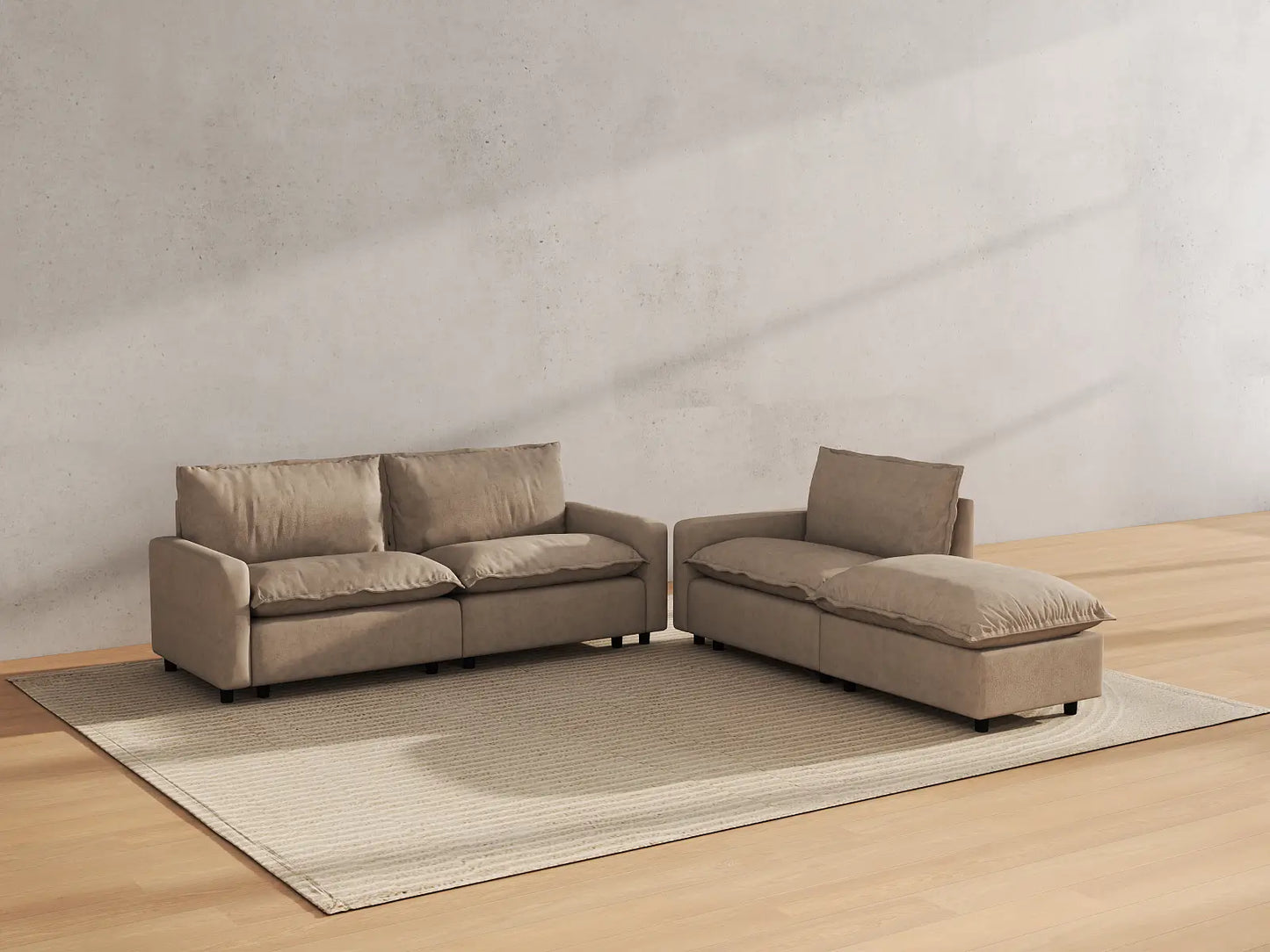 Modular Cero Modular Sectionals | 4-Piece Khaki Linen Home Living Chaise Sectionals 3-Seater with 1-Ottoman