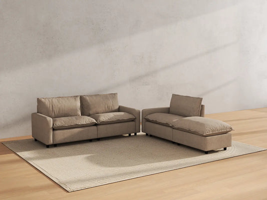 Modular Cero Modular Sectionals | 4-Piece Khaki Linen Home Living Chaise Sectionals 3-Seater with 1-Ottoman