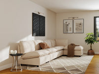 Modular Cero Modular Sectionals | 5-Piece Beige Linen Large Space L-Shaped Sectionals 4-Seater with 1-Ottoman