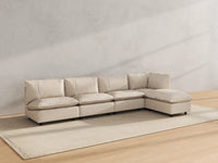 Modular Cero Modular Sectionals | 5-Piece Beige Linen Large Space L-Shaped Sectionals 4-Seater with 1-Ottoman