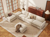 Modular Cero Modular Sectionals | 5-Piece Beige Linen Large Space Sofa Sets 4-Seater with 1-Ottoman