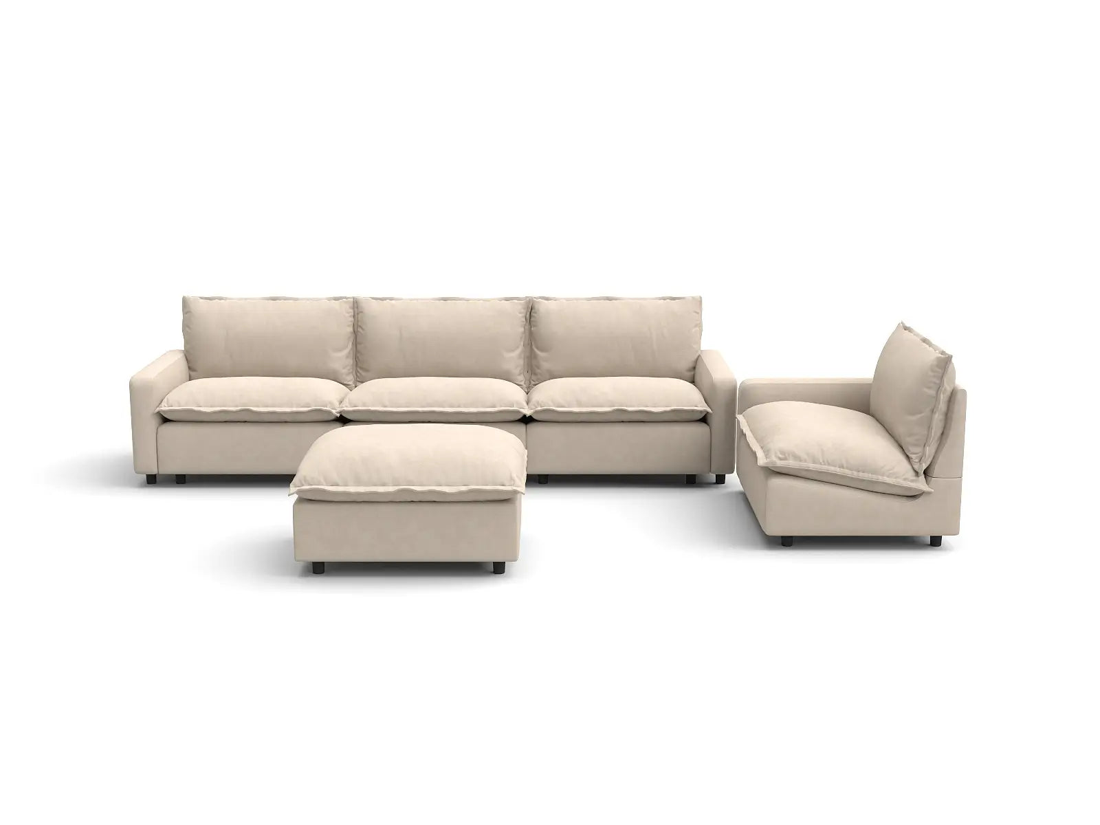 Modular Cero Modular Sofa Set | 5-Piece Beige Linen Large Space Sofa Sets 4-Seater with 1-Ottoman