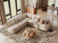 Modular Cero Large Modular Sectional | 5-Piece Beige Linen Large Space V-Shaped Sectionals 5-Seater