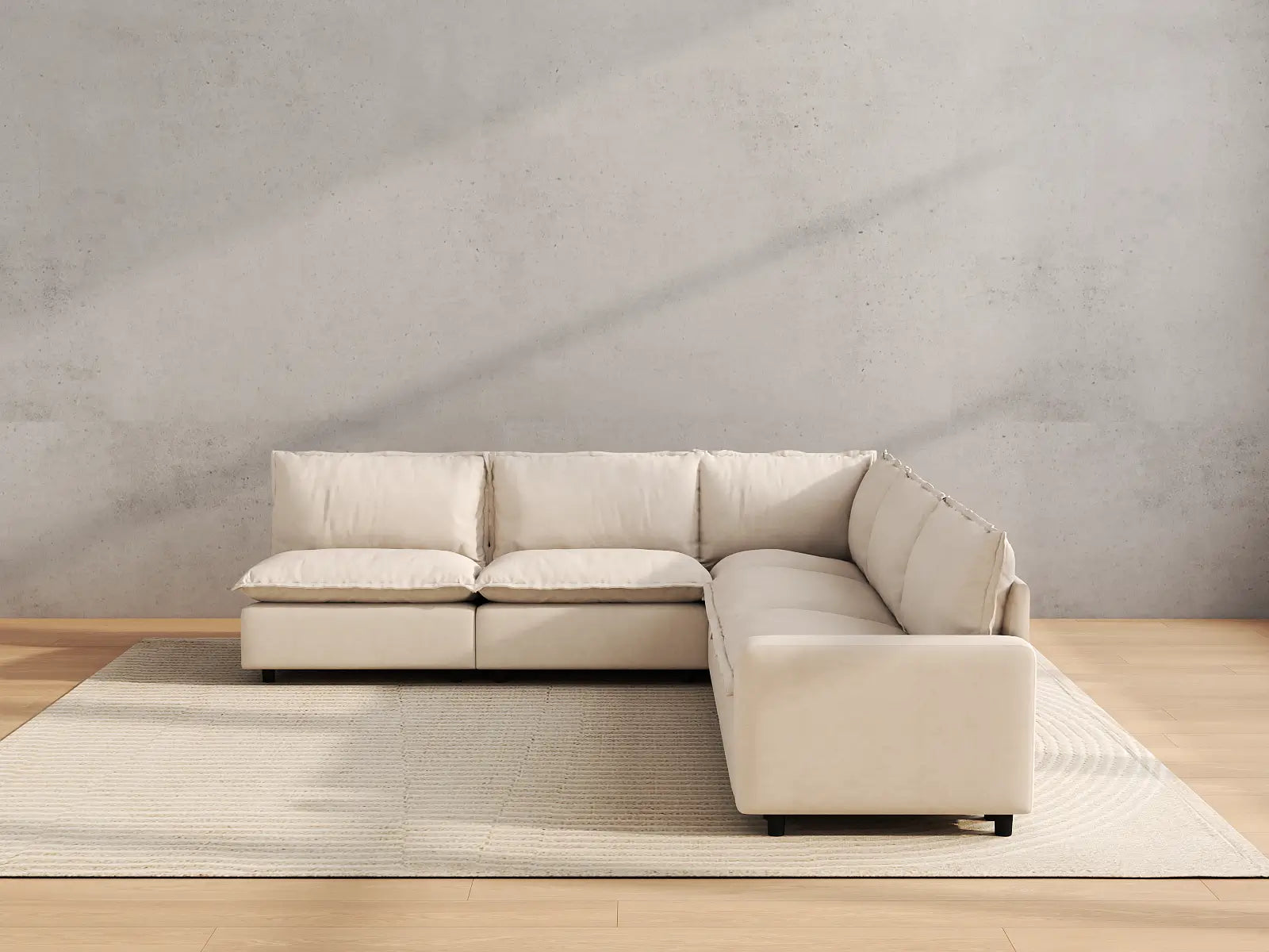 Modular Cero Large Modular Sectional | 5-Piece Beige Linen Large Space V-Shaped Sectionals 5-Seater