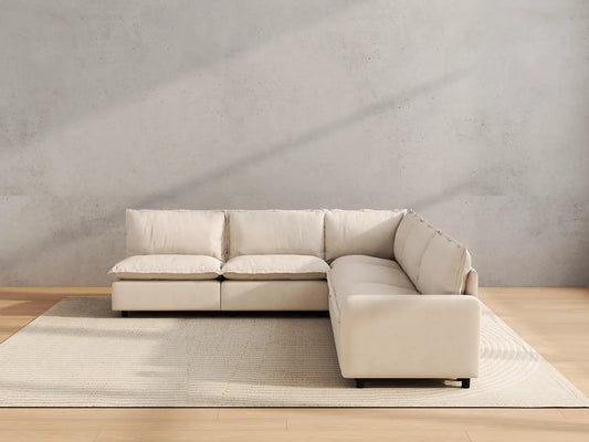 Modular Cero Modular Sectionals | 5-Piece Beige Linen Large Space V-Shaped Sectionals 5-Seater