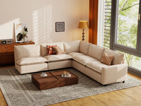 Modular Cero Large Modular Sectional | 5-Piece Beige Linen Large Space V-Shaped Sectionals 5-Seater