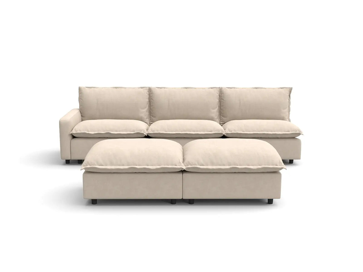 Modular Cero Modular Sectionals | 5-Piece Beige Linen Open Plan Sofa Sets 3-Seater with 2-Ottomans