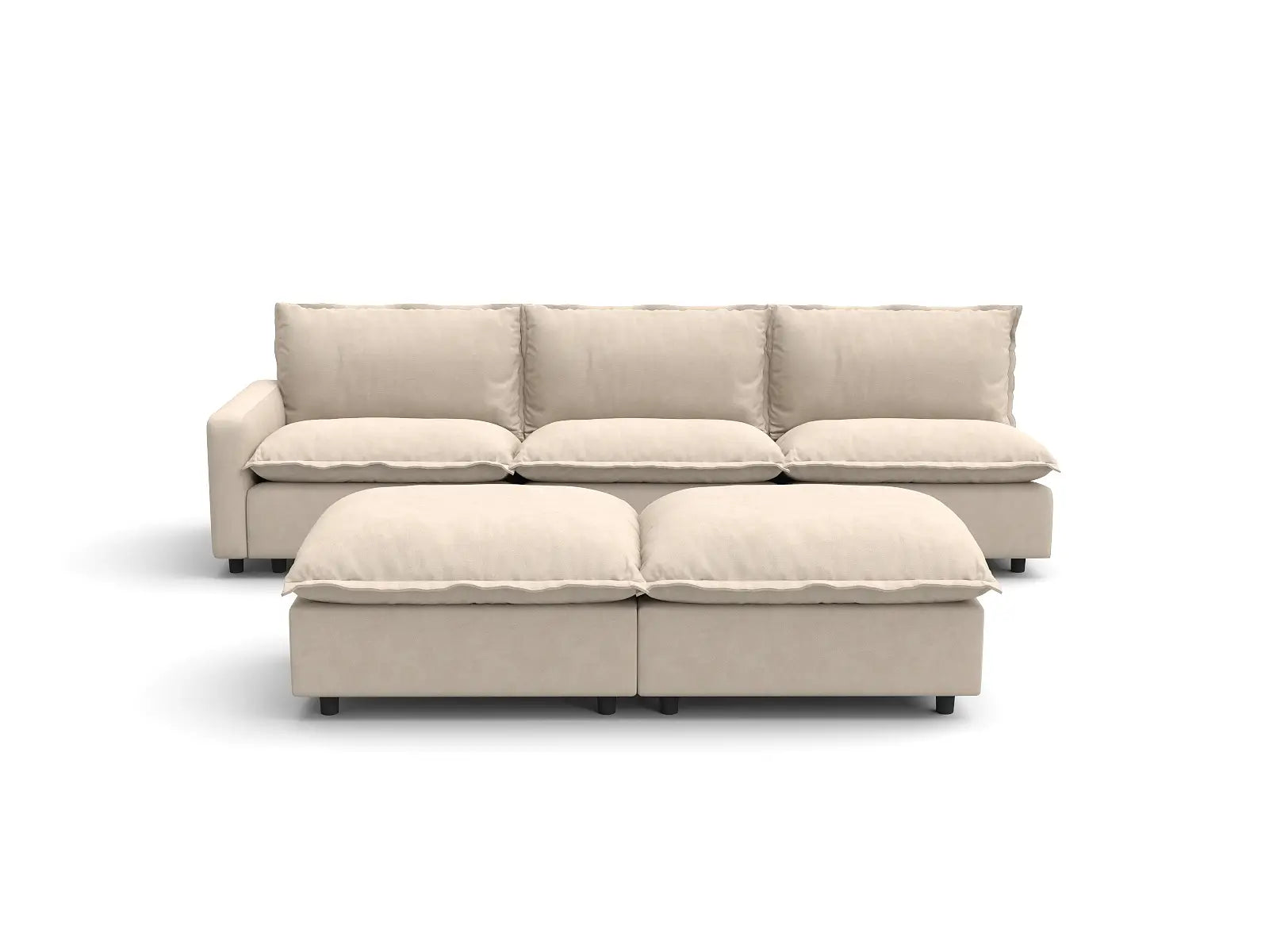Modular Cero Modular Sectional with Ottoman | 5-Piece Beige Linen Open Plan Sofa Sets 3-Seater with 2-Ottomans
