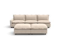 Modular Cero Modular Sectionals | 5-Piece Beige Linen Open Plan Sofa Sets 3-Seater with 2-Ottomans