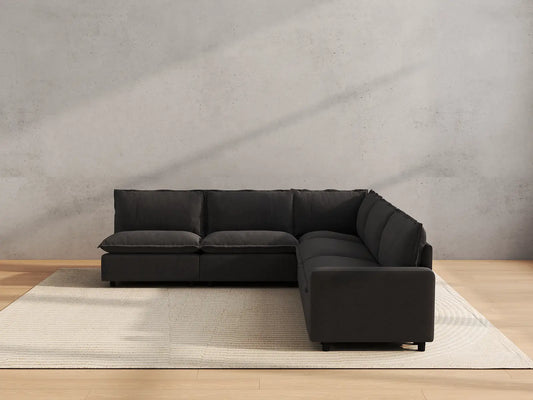 Modular Cero Modular Sectionals | 5-Piece Grey Linen Grand Estate V-Shaped Sectionals 5-Seater