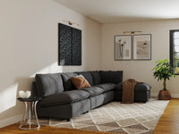 Modular Cero Modular Sectionals | 5-Piece Grey Linen Large Space L-Shaped Sectionals 4-Seater with 1-Ottoman
