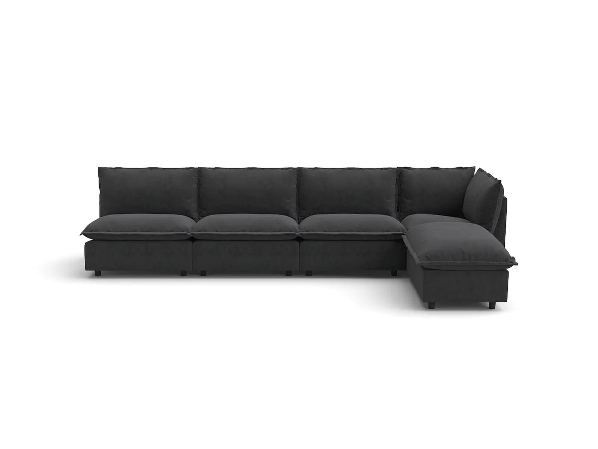 Modular Cero Modular Sectionals | 5-Piece Grey Linen Large Space L-Shaped Sectionals 4-Seater with 1-Ottoman