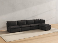 Modular Cero Modular Sectionals | 5-Piece Grey Linen Large Space L-Shaped Sectionals 4-Seater with 1-Ottoman