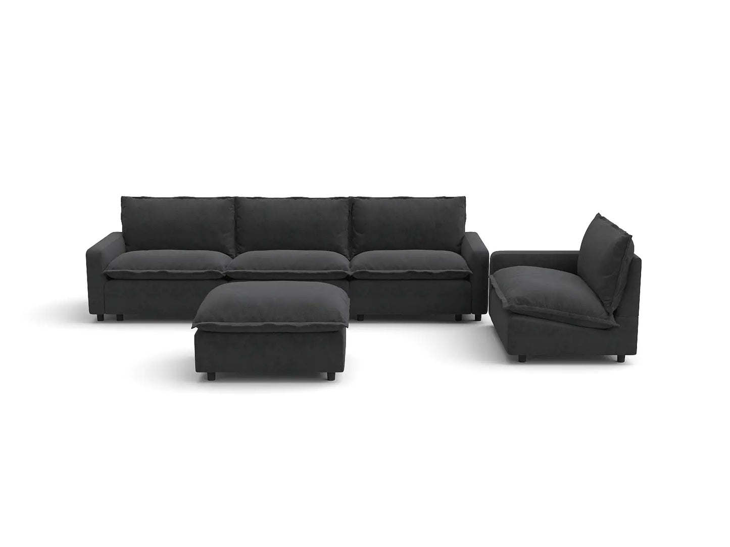 Modular Cero Modular Sectionals | 5-Piece Grey Linen Large Space Sofa Sets 4-Seater with 1-Ottoman