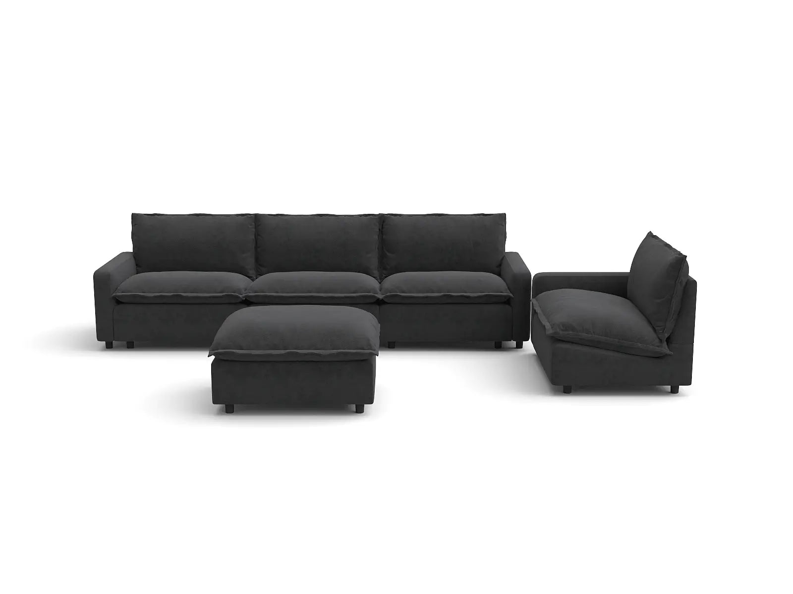 Modular Cero Oversized Modular Sectional Sofa | 5-Piece Grey Linen Large Space Sofa Sets 4-Seater with 1-Ottoman