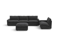 Modular Cero Modular Sectionals | 5-Piece Grey Linen Large Space Sofa Sets 4-Seater with 1-Ottoman