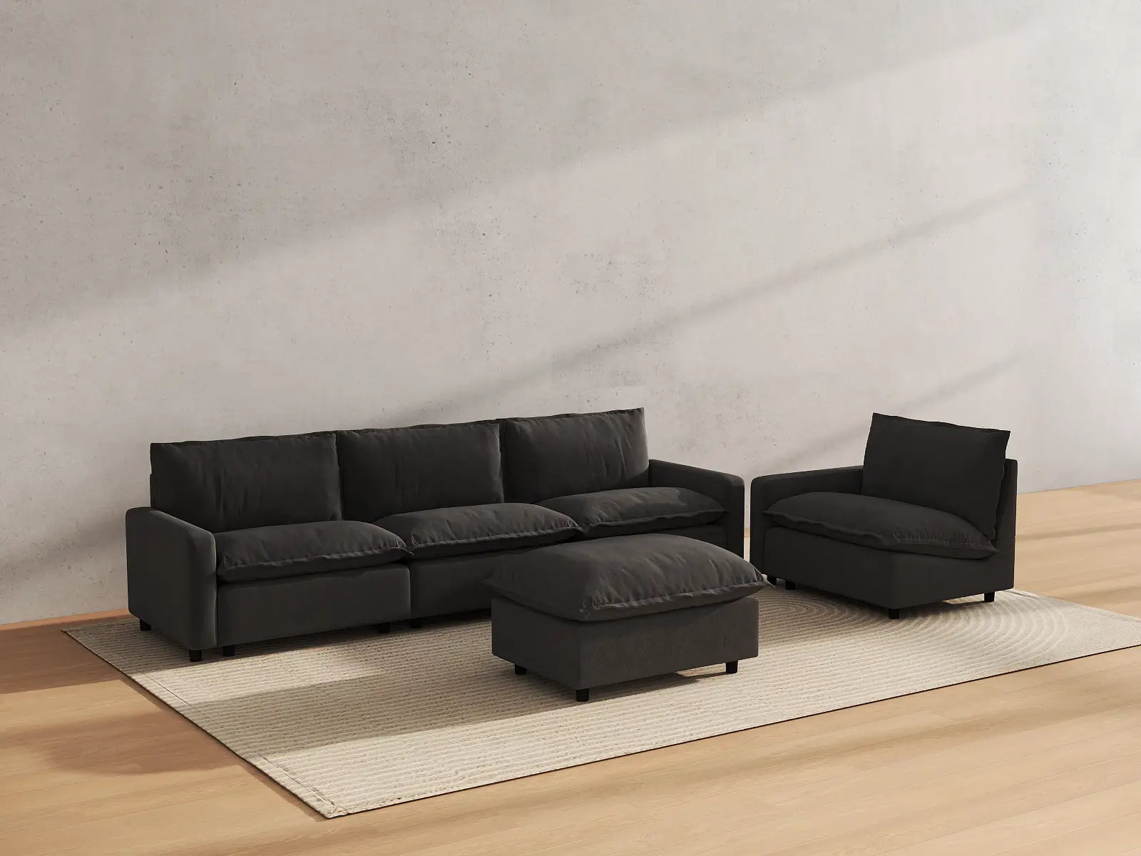 Modular Cero Oversized Modular Sectional Sofa | 5-Piece Grey Linen Large Space Sofa Sets 4-Seater with 1-Ottoman