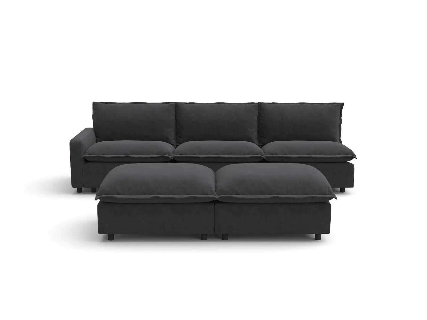 Modular Cero Modular Sectionals | 5-Piece Grey Linen Open Plan Sofa Sets 3-Seater with 2-Ottomans
