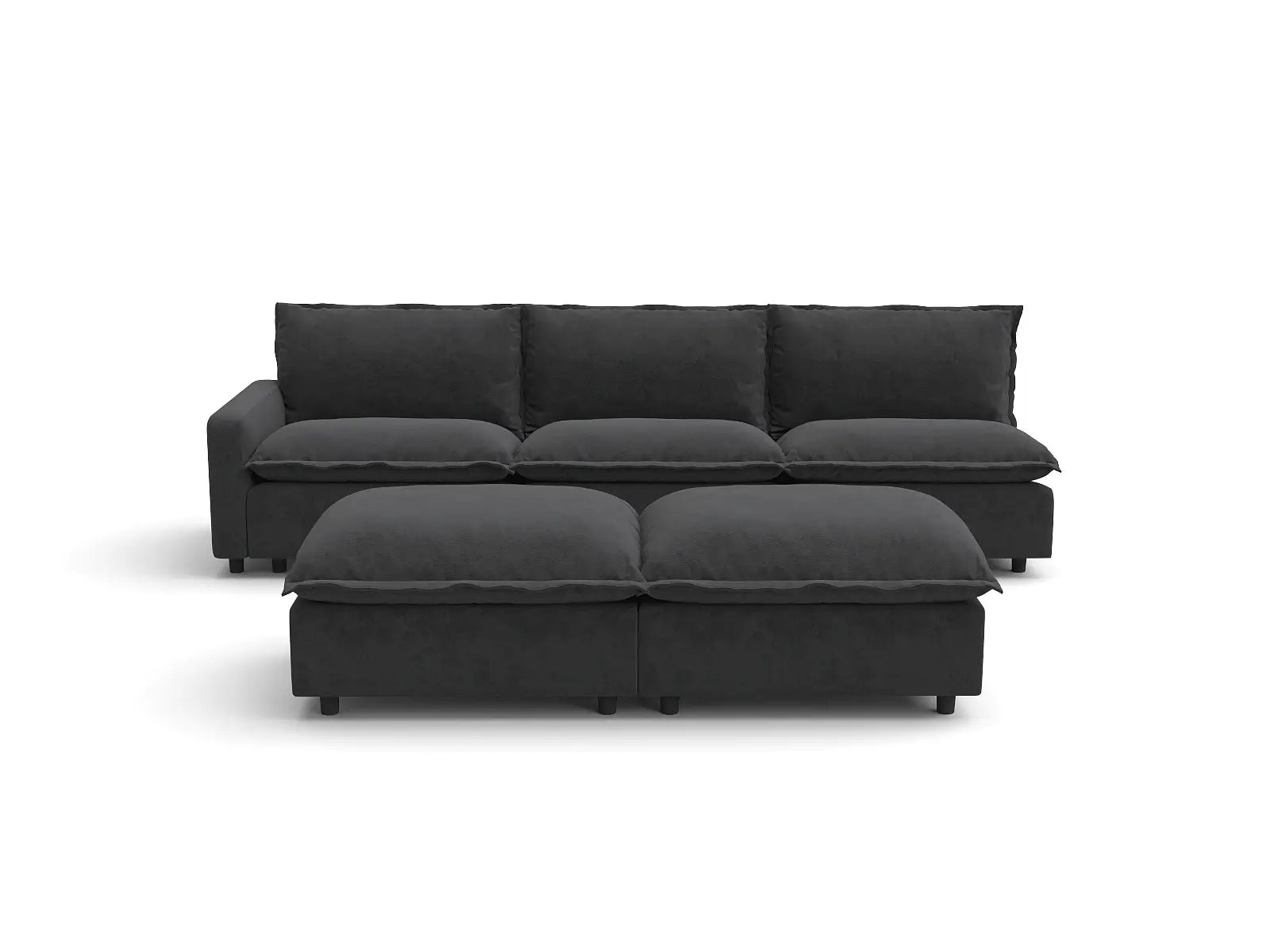 Modular Cero Modular Sectional with Chaise | 5-Piece Grey Linen Open Plan Sofa Sets 3-Seater with 2-Ottomans