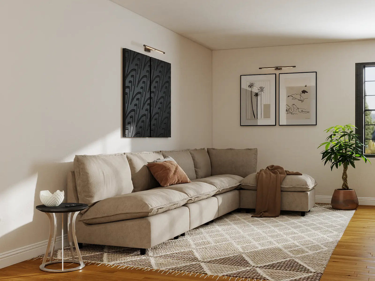 Modular Cero Modular Sectionals | 5-Piece Khaki Linen Home Living L-Shaped Sectionals 4-Seater with 1-Ottoman