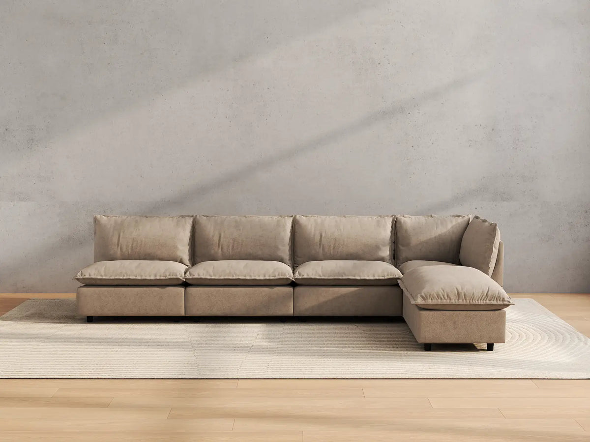 Modular Cero Modular Sectionals | 5-Piece Khaki Linen Home Living L-Shaped Sectionals 4-Seater with 1-Ottoman