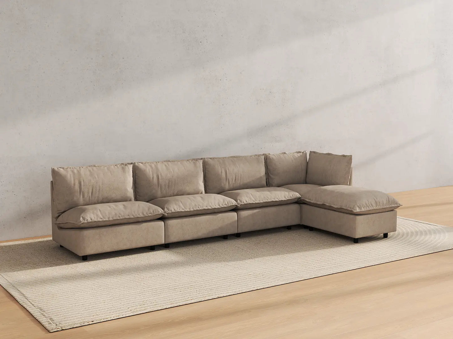 Modular Cero Modular Sectionals | 5-Piece Khaki Linen Home Living L-Shaped Sectionals 4-Seater with 1-Ottoman