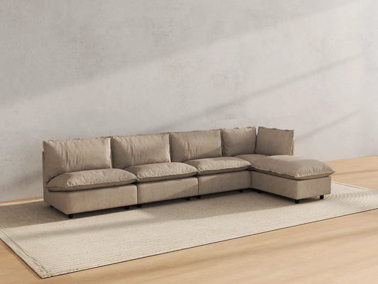 Modular Cero Modular Sectionals | 5-Piece Khaki Linen Home Living L-Shaped Sectionals 4-Seater with 1-Ottoman