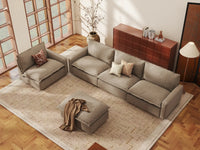 Modular Cero Modular Sectionals | 5-Piece Khaki Linen Large Space Sofa Sets 4-Seater with 1-Ottoman