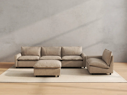 Modular Cero Modular Sectionals | 5-Piece Khaki Linen Large Space Sofa Sets 4-Seater with 1-Ottoman