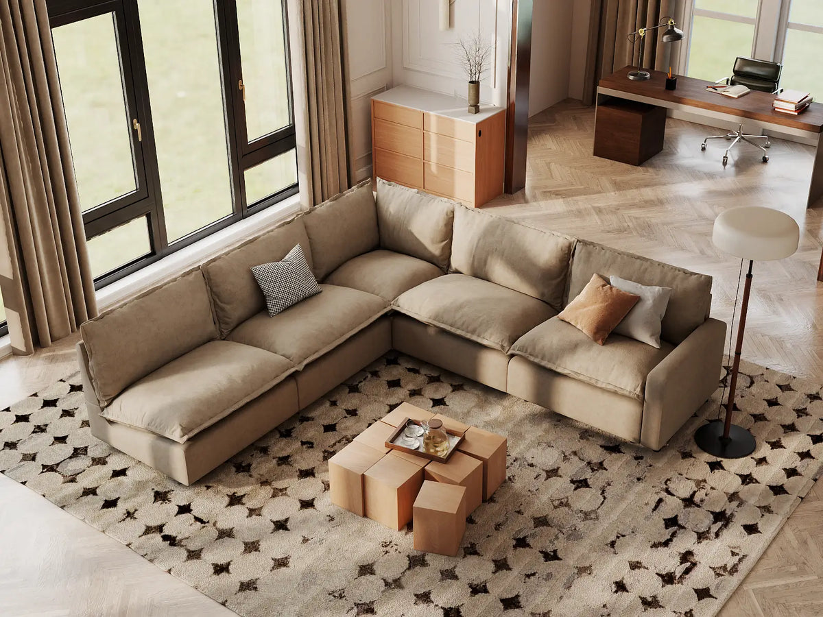 Modular Cero Modular Sectionals | 5-Piece Khaki Linen Large Space V-Shaped Sectionals 5-Seater