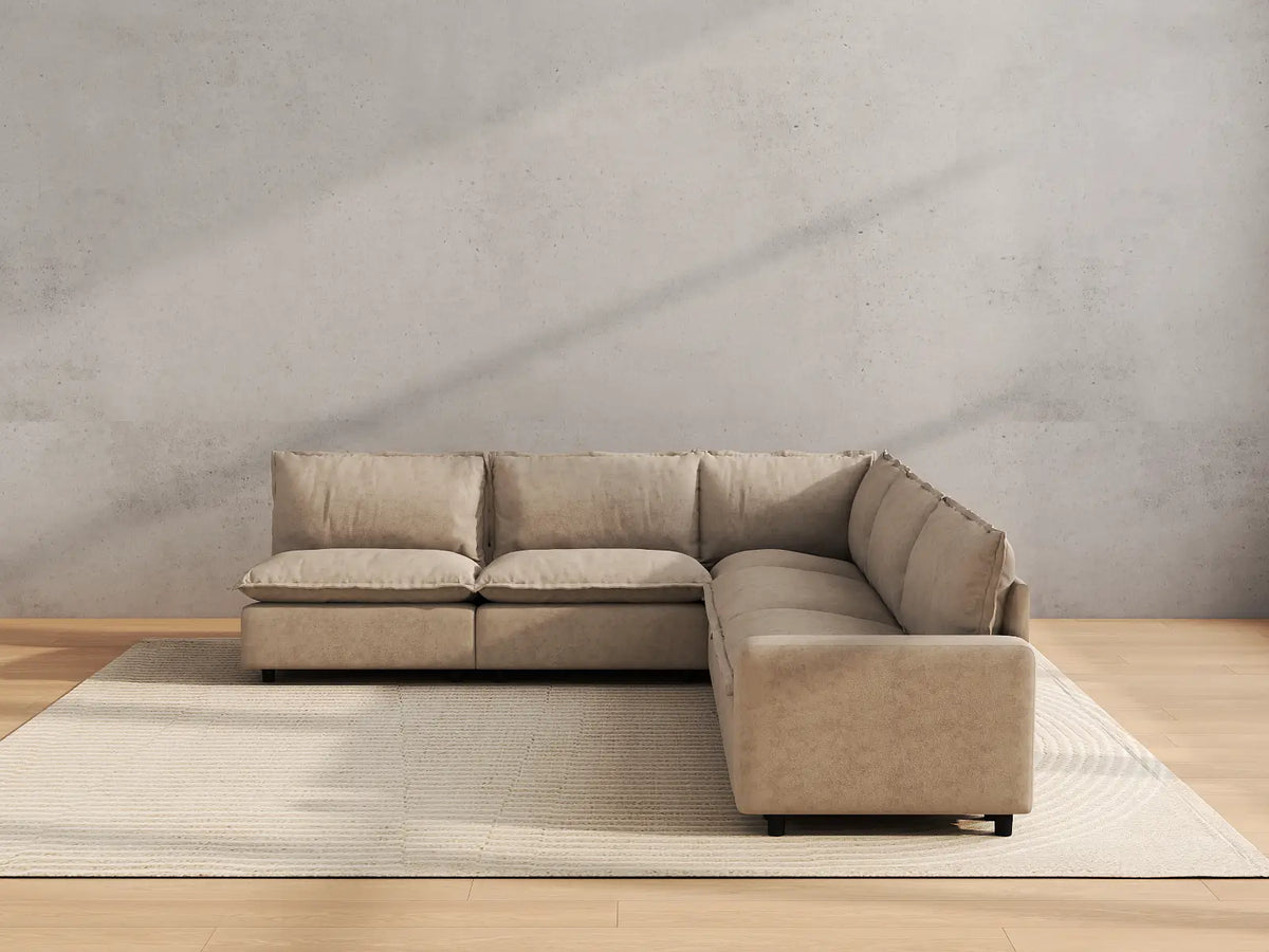 Modular Cero Modular Sectionals | 5-Piece Khaki Linen Large Space V-Shaped Sectionals 5-Seater