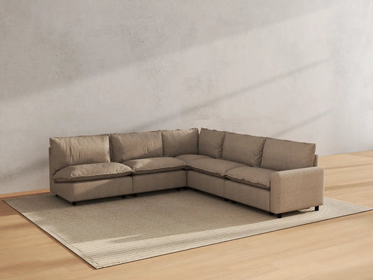 Modular Cero Modular Sectionals | 5-Piece Khaki Linen Large Space V-Shaped Sectionals 5-Seater