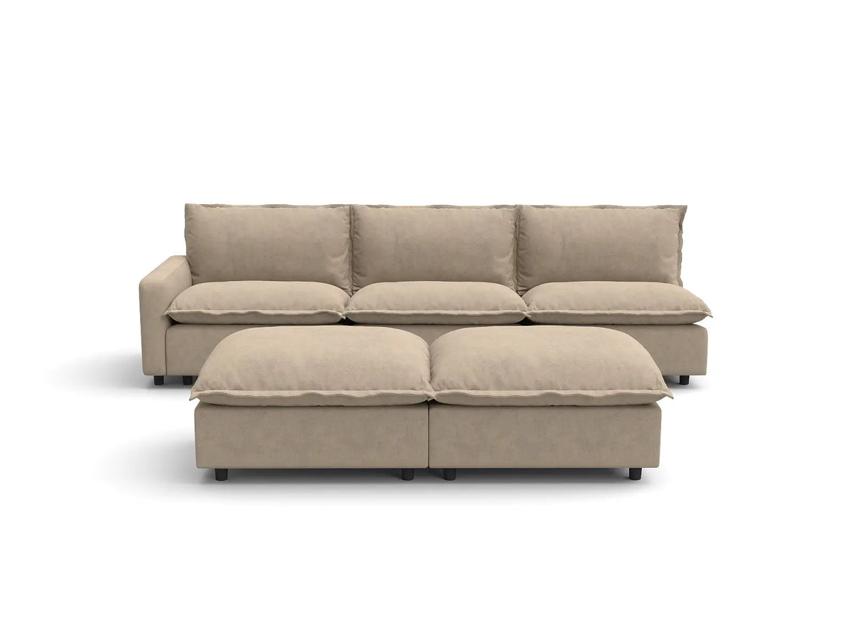 Modular Cero Modular Sectionals | 5-Piece Khaki Linen Open Plan Sofa Sets 3-Seater with 2-Ottomans