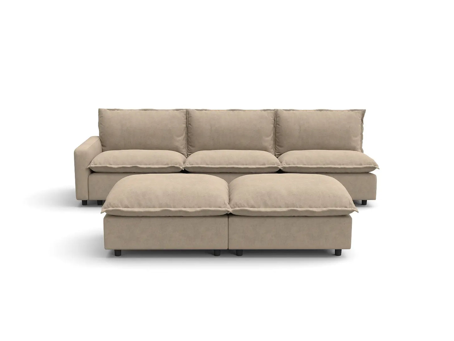 Modular Cero Modular Sectionals | 5-Piece Khaki Linen Open Plan Sofa Sets 3-Seater with 2-Ottomans
