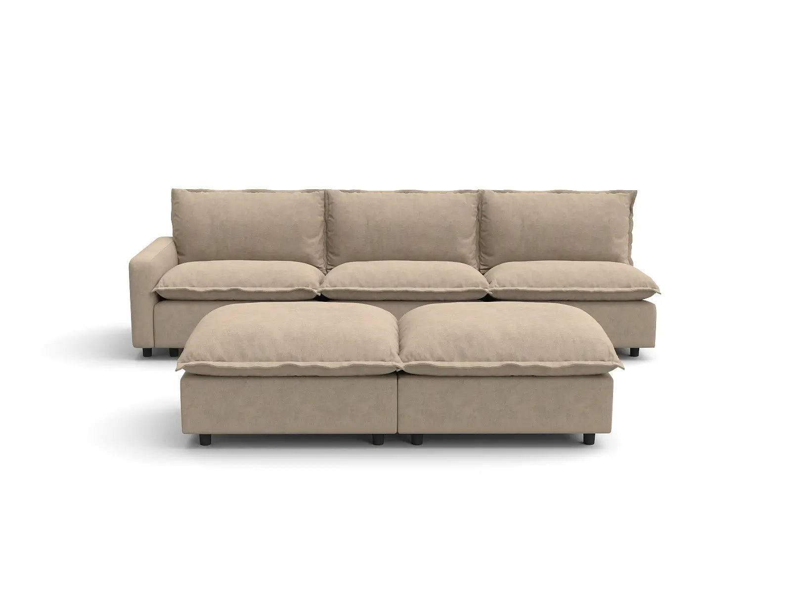 Modular Cero Modular Sofa Set | 5-Piece Khaki Linen Open Plan Sofa Sets 3-Seater with 2-Ottomans