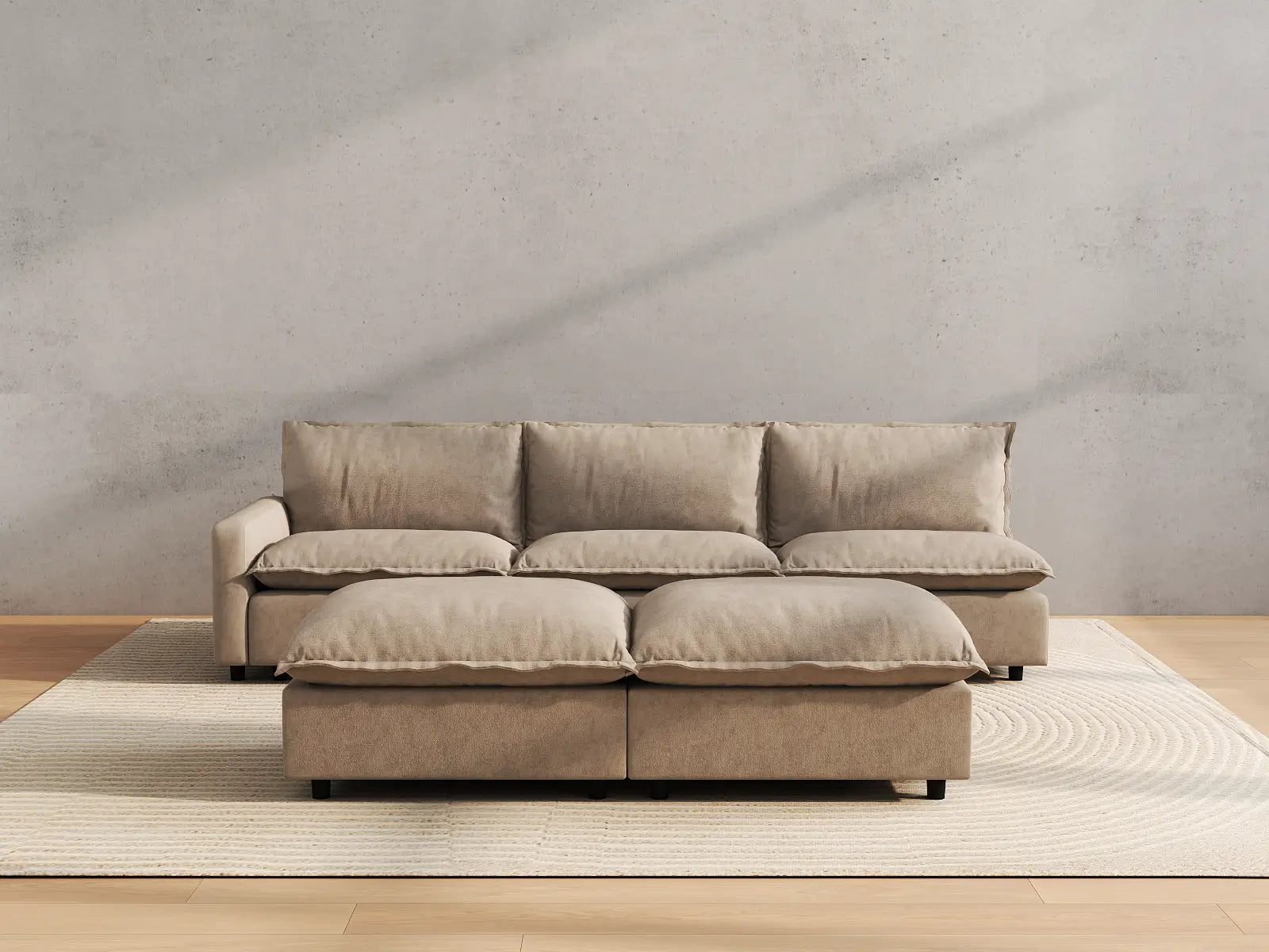 Modular Cero Modular Sofa Set | 5-Piece Khaki Linen Open Plan Sofa Sets 3-Seater with 2-Ottomans
