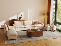 Modular Cero Modular Sectionals | 6-Piece Beige Linen Home Living Corner Sectionals 4-Seater with 2-Ottomans