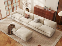Modular Cero Modular Sectionals | 6-Piece Beige Linen Large Space Sofa Sets 4-Seater with 2-Ottomans