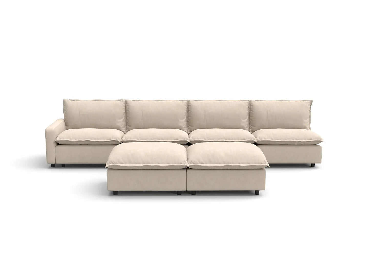 Modular Cero Modular Sectionals | 6-Piece Beige Linen Large Space Sofa Sets 4-Seater with 2-Ottomans
