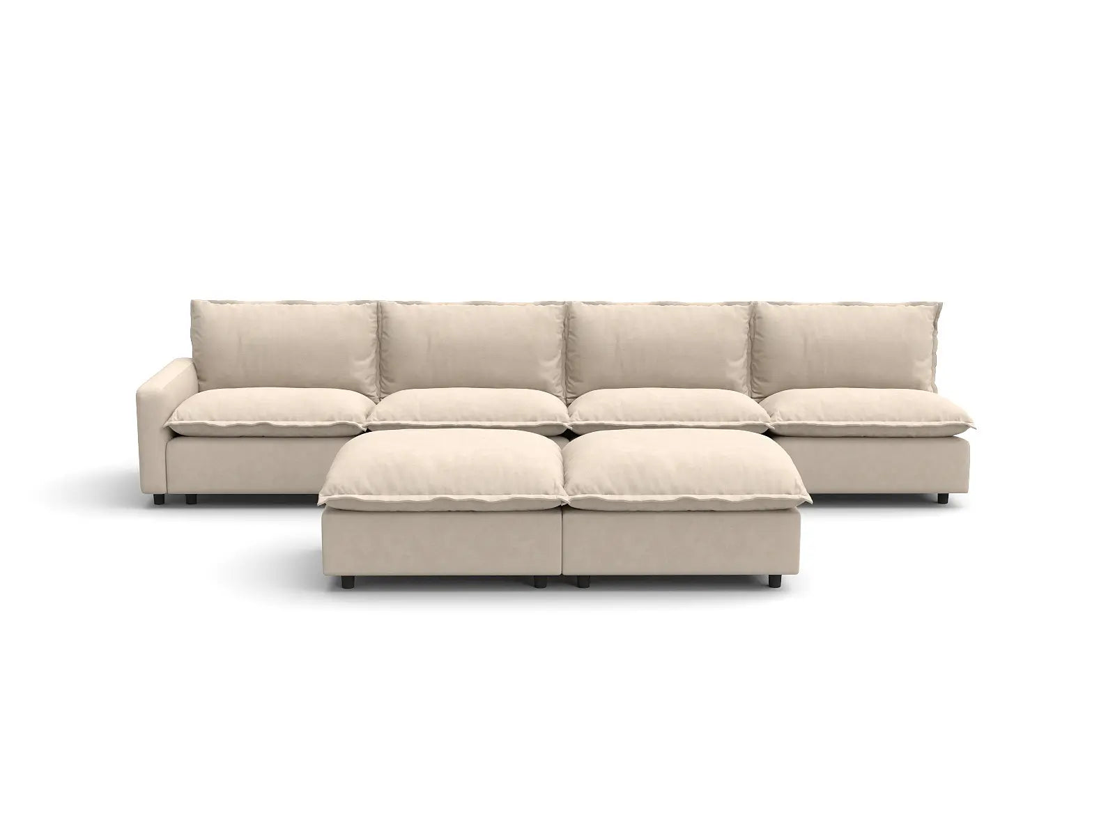 Modular Cero Modular Sofa Set | 6-Piece Beige Linen Large Space Sofa Sets 4-Seater with 2-Ottomans