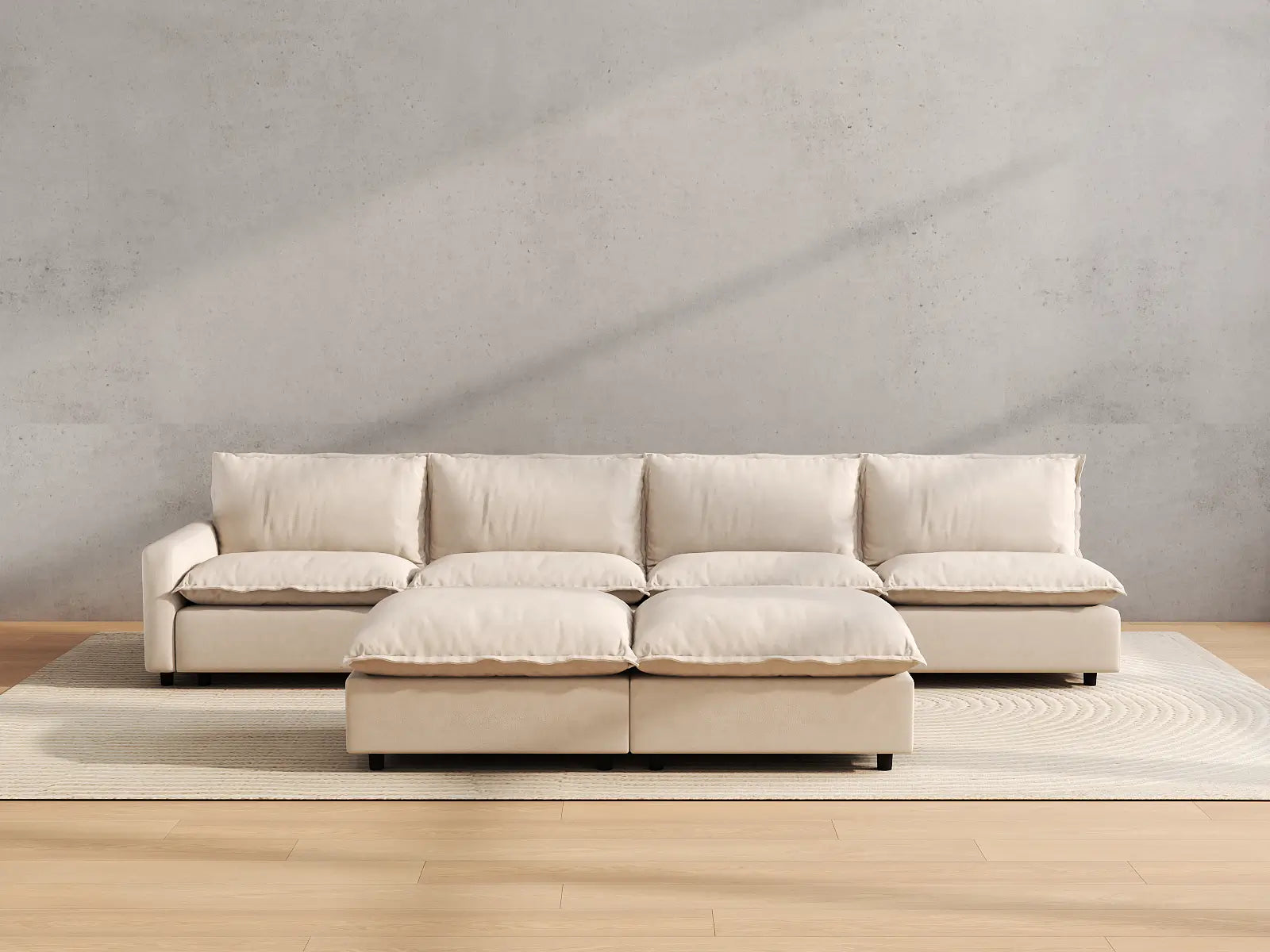 Modular Cero Modular Sofa Set | 6-Piece Beige Linen Large Space Sofa Sets 4-Seater with 2-Ottomans