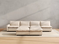 Modular Cero Modular Sectionals | 6-Piece Beige Linen Large Space Sofa Sets 4-Seater with 2-Ottomans